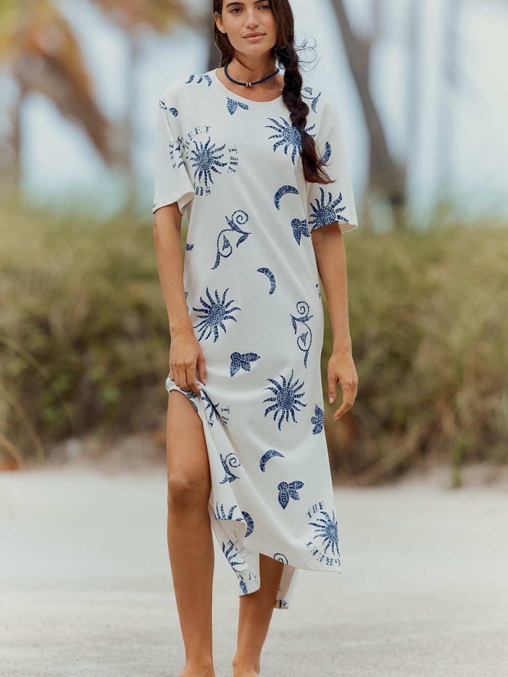 $98 Anthropologie Celandine 100% Cotton Sun and Moon Beach Cover Up Maxi Dress